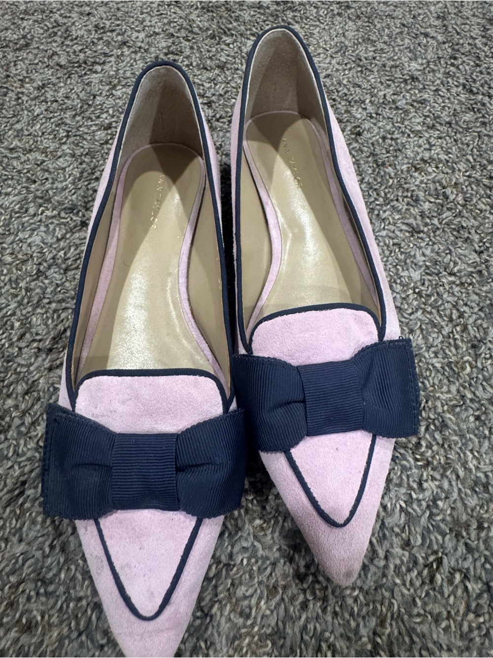 Ann Taylor Lavendar Pointed Flats with Navy Ribbon Bow